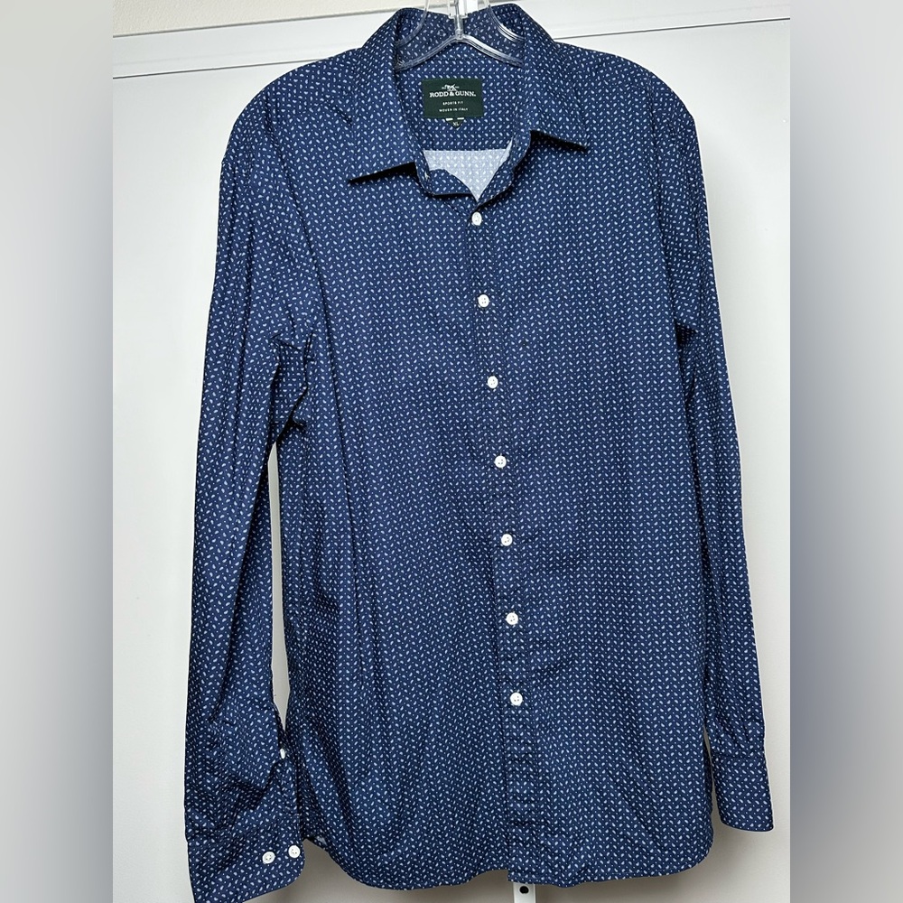Rodd & Gunn Navy Patterned Button Down Shirt Size: XL